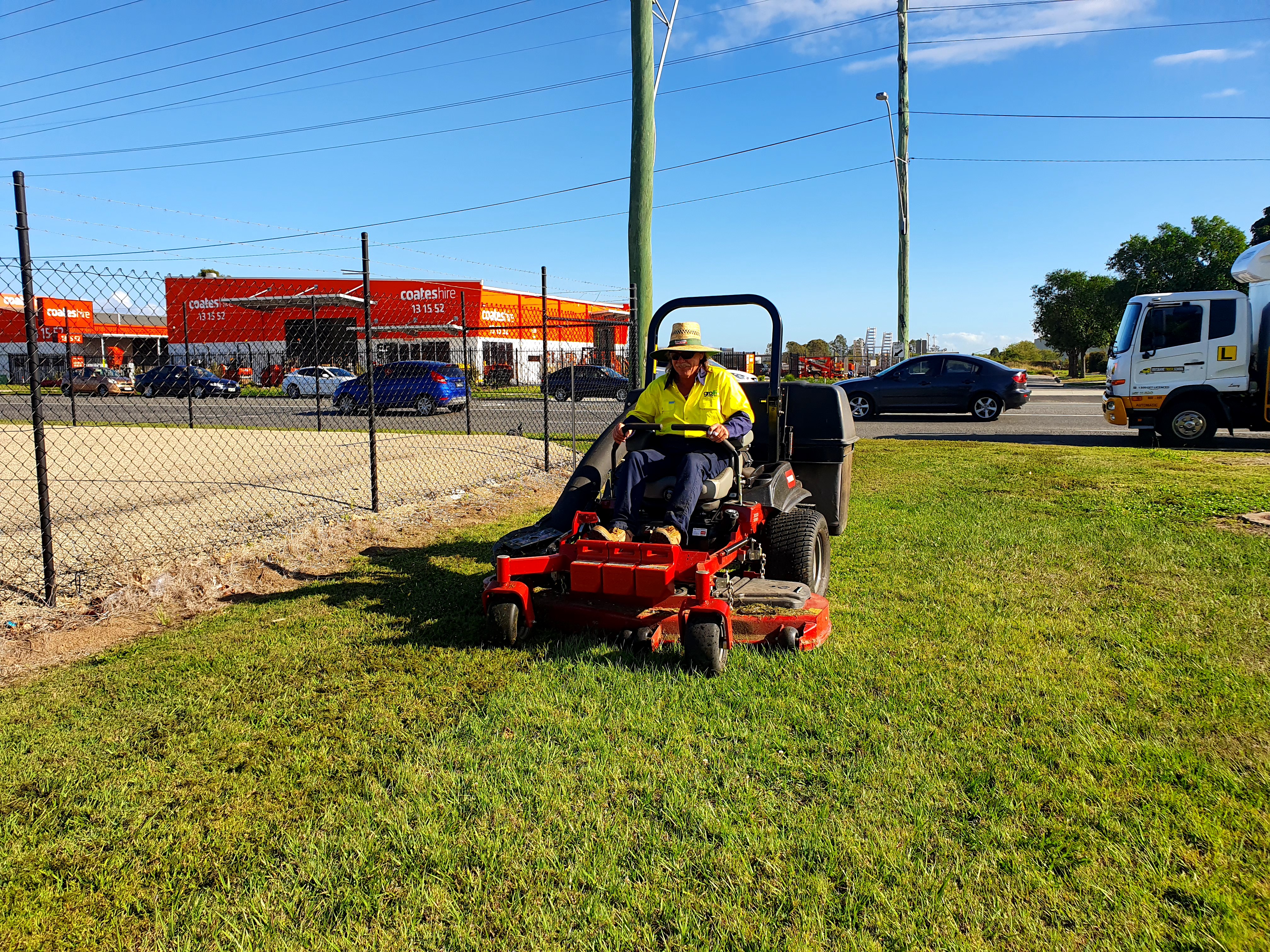Grolife ride-on mower on a commercial turf surface