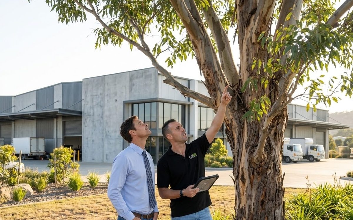 Grolife crew member assessing a commercial site tree